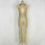 Crochet Knit sexy hollow beach Maxi dresses LE6479-1