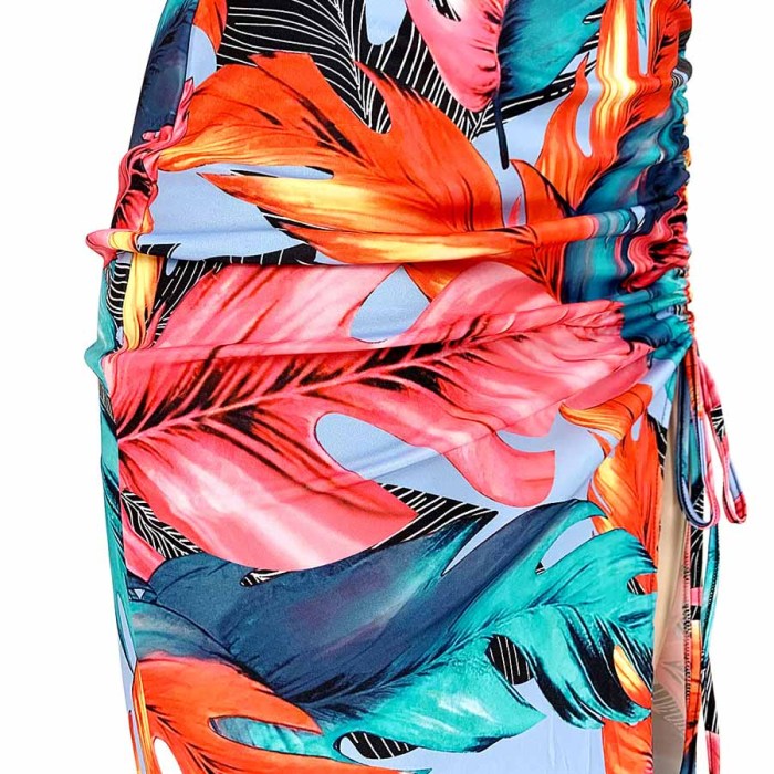 Plus SIze Fashion Print Pleated Slit Dress