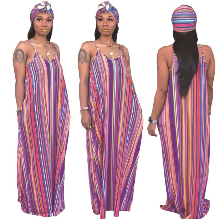 Women's Casual Pinstripe Maxi Dress Sleeveless Plus Size Sundress