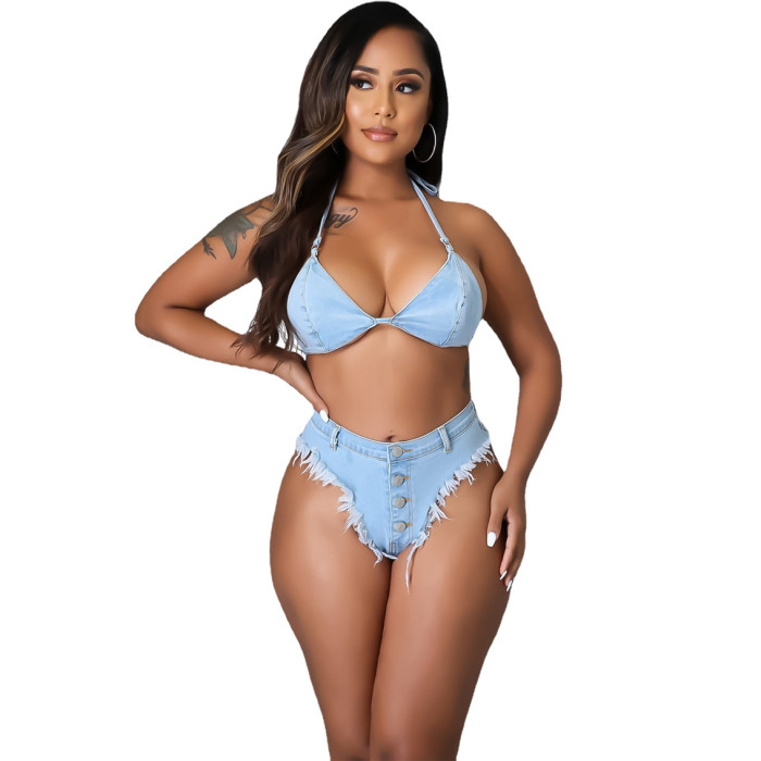 Two-Piece Sexy Bikini Denim Suit