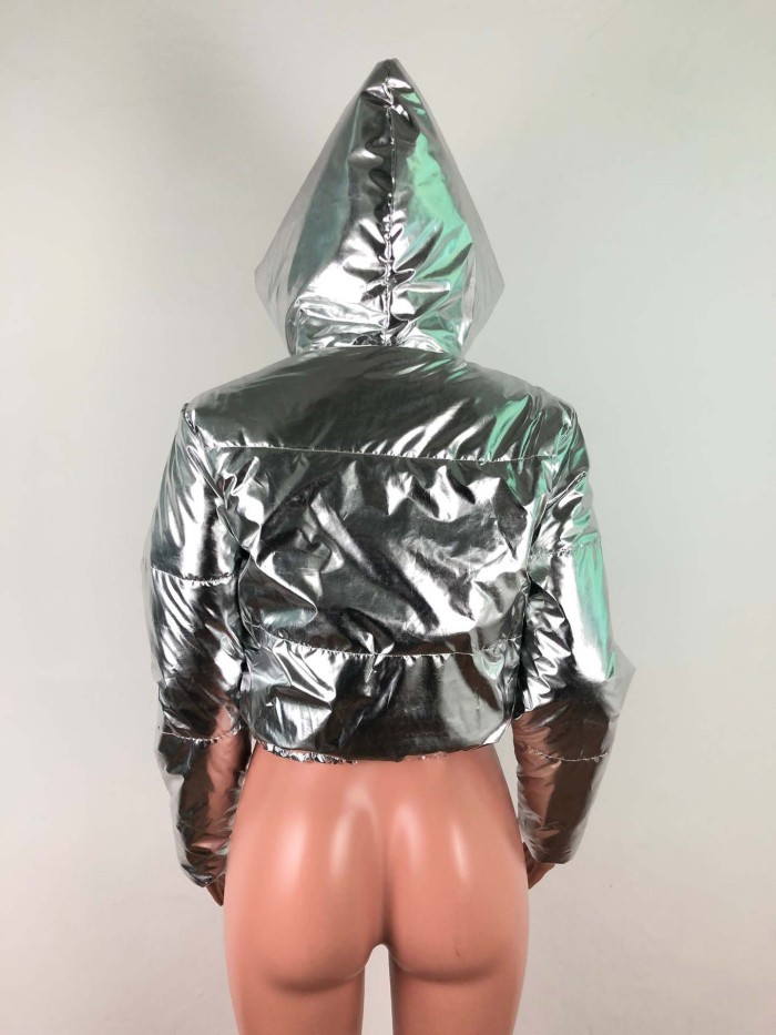 shiny down jacket leather hooded bread jacket down cotton jacket