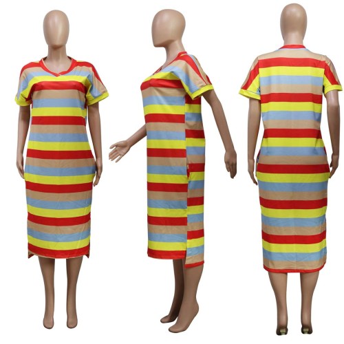 Fashion stripe Loose Women's Midi Dress