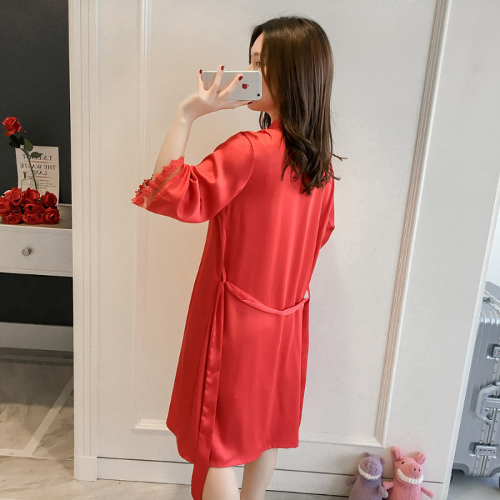 Sexy Babydoll Two-piece set Loose Home Service Silk Robe