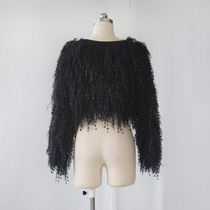 Black Fringe Crop Sweater