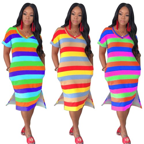 Fashion stripe Loose Women's Midi Dress
