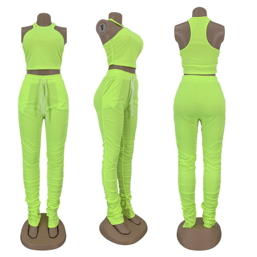 Solid Color Tight Vest Pleated Trousers Suit