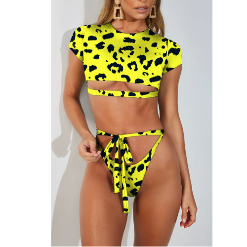 Leopard Sports Short Sleeve Push up Bikini