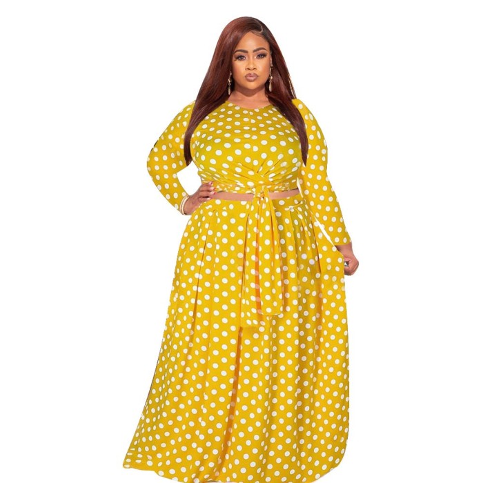Plus Size Fashion Casual Polka Dot Print Skirt Suit
