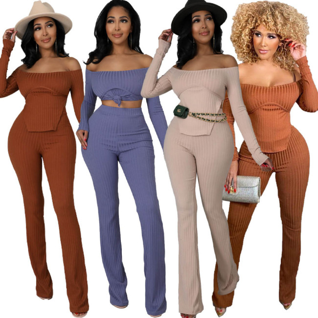 strapless knit top and bodycon pant suit