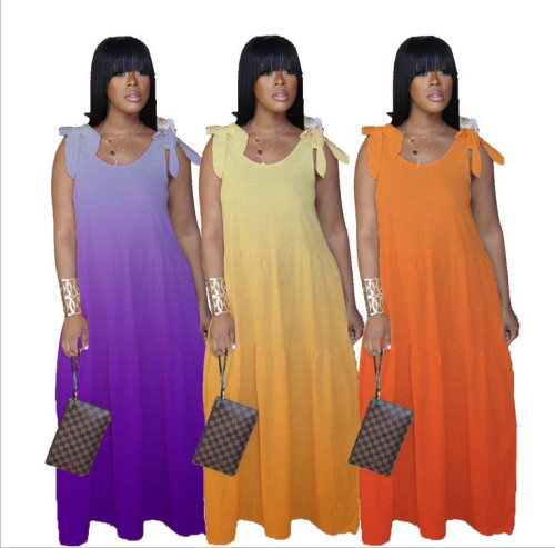Suspenders Gradient Color Casual Maxi Dress