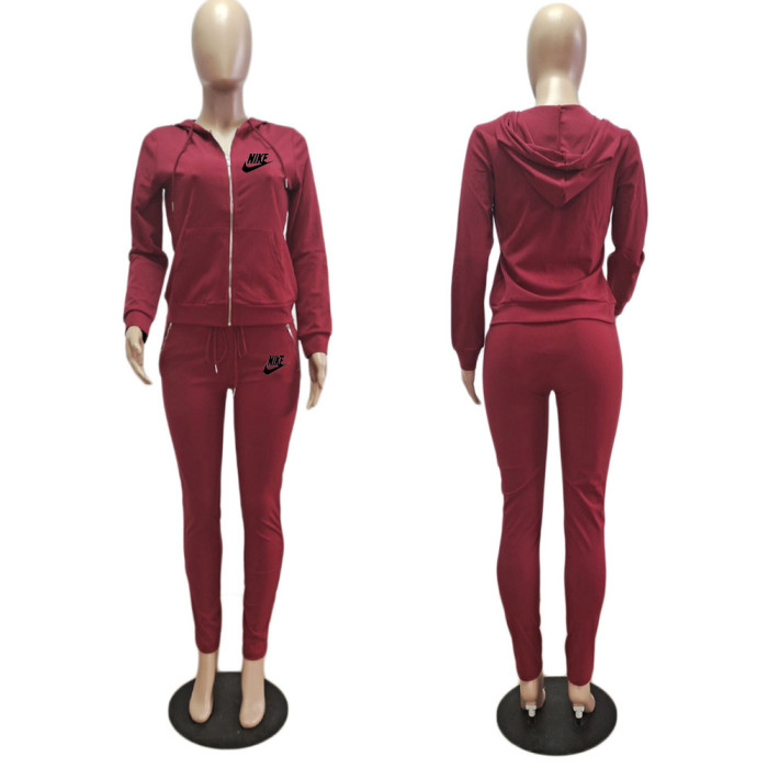 Pure Color Embroidery Leisure Sports two-piece Suit