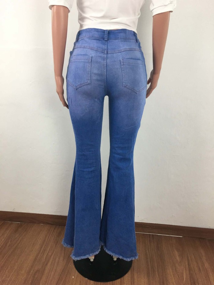 Blue Jeans Distressed Bell Bottom Denim Pants