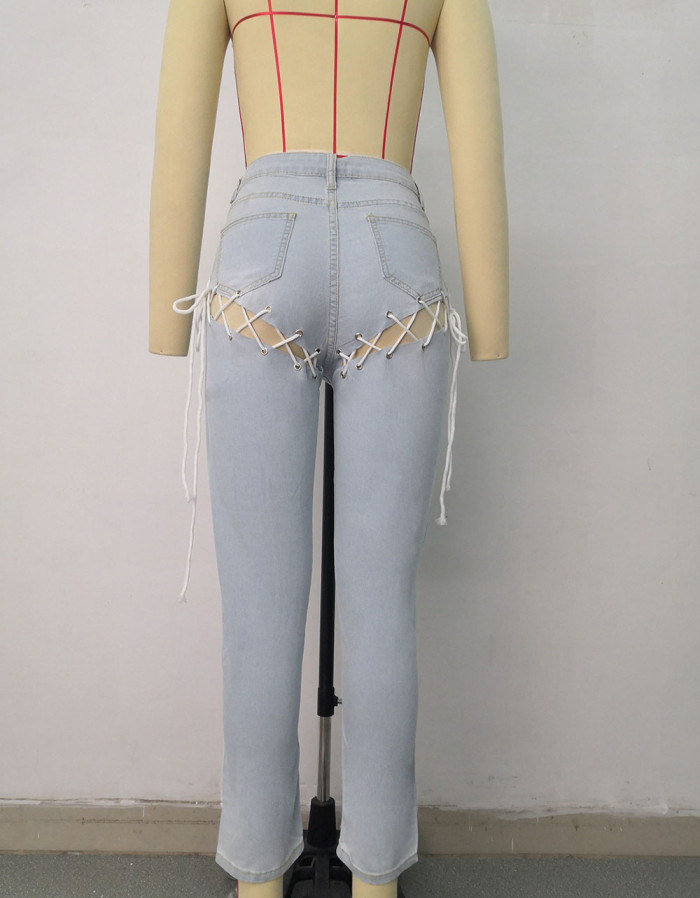 back lace up skinny high waist plus size jean