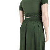 Plus Size Solid Color Cross-tie Skirt Two-piece suit
