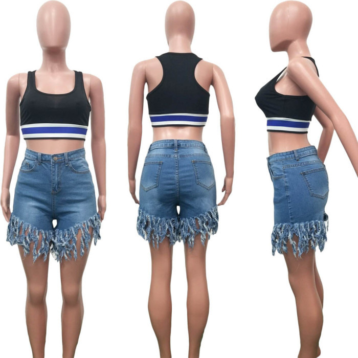 Stylish Tassles Denim Shorts