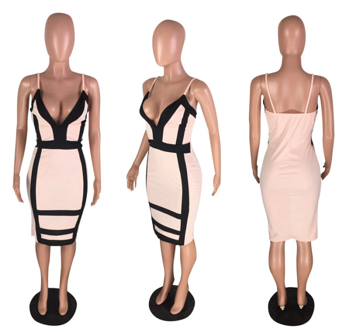 Cheap Summer Double Layer Striped Midi  Bodycon Dresses