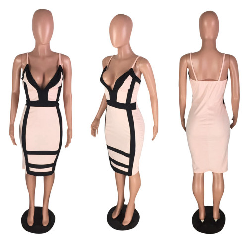 Cheap Summer Double Layer Striped Midi  Bodycon Dresses