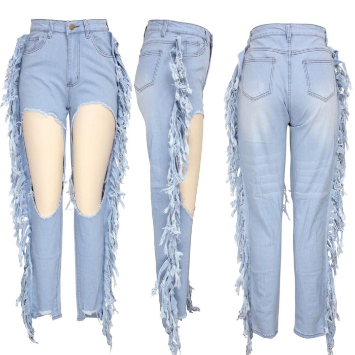 Ripped Street Personality Fringed Jeans