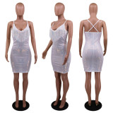Sequin Sling Fringed V-neck Dress