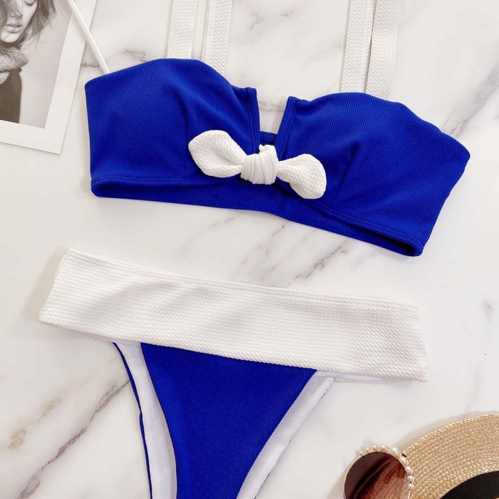 Two Piece Contrast Knotted Thong Swimwear
