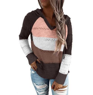 Long Sleeve Loose Hollow Knitted Sweater Hoodie