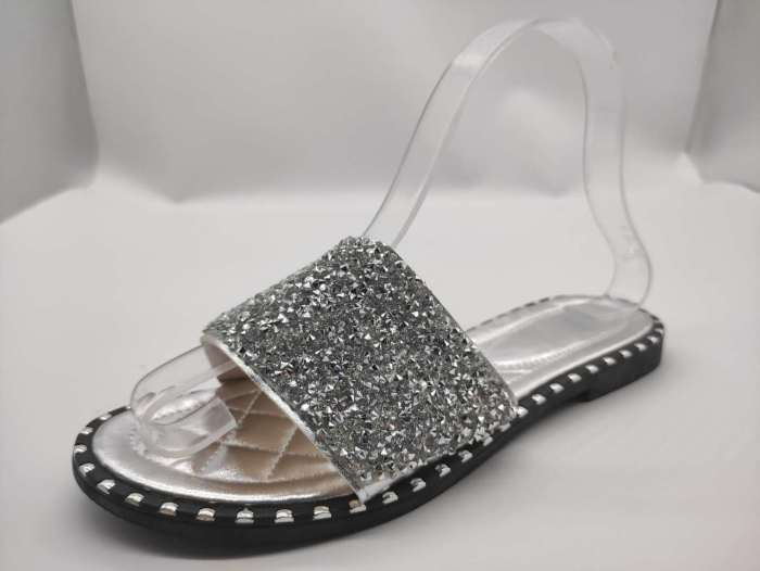 Women 's Sandals Shoes One Word Diamond Slippers Round Head