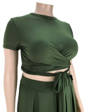 Plus Size Solid Color Cross-tie Skirt Two-piece suit