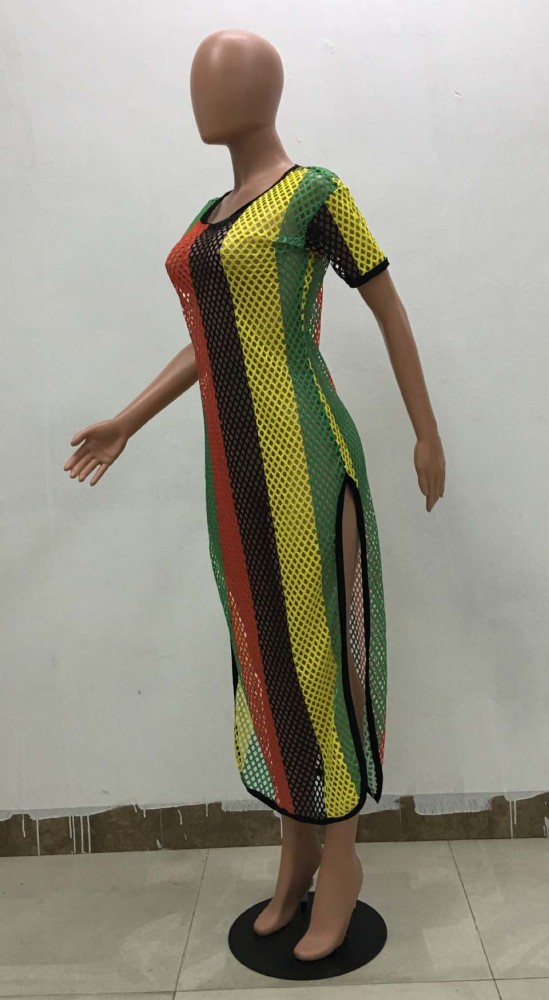 Colorful Stripe Print See Through Summer Dresses