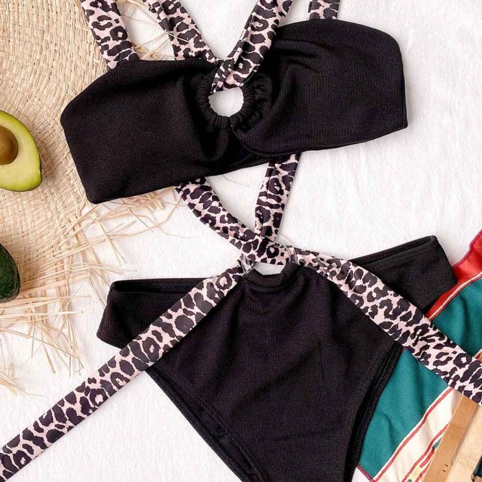 Black Sexy Leopard Tie Bikini
