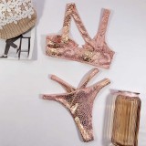Metallic Crocodile Ring Linked High Cut Bikini Swimsuit