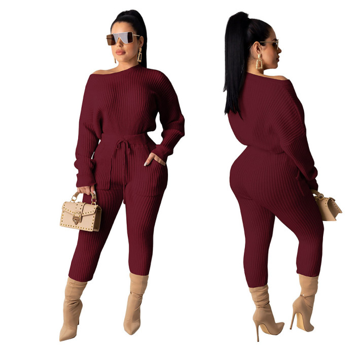 Knitted Long Sleeve Two-piece Suit