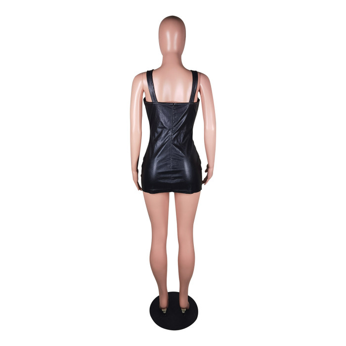 faux pu leather sexy bodycon mini dress
