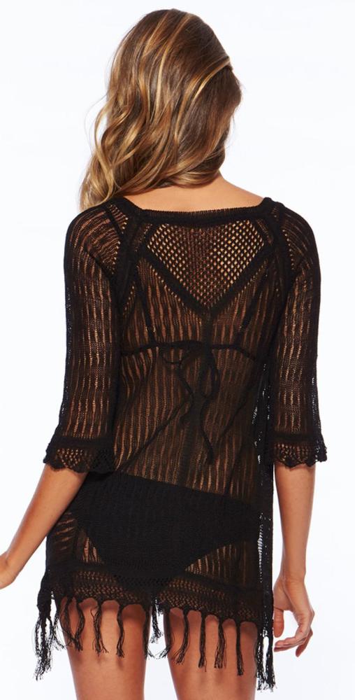 Black Hollow Crochet Backless Beach Dress LE7725-1