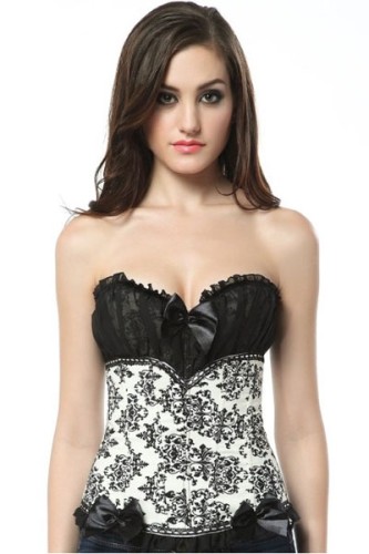 LE1032  Black Ruched Mesh Adorned hot ladies wholesale corset nighty style