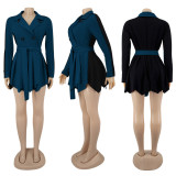 Winter Elegant Contrast Pleated Dress Coat