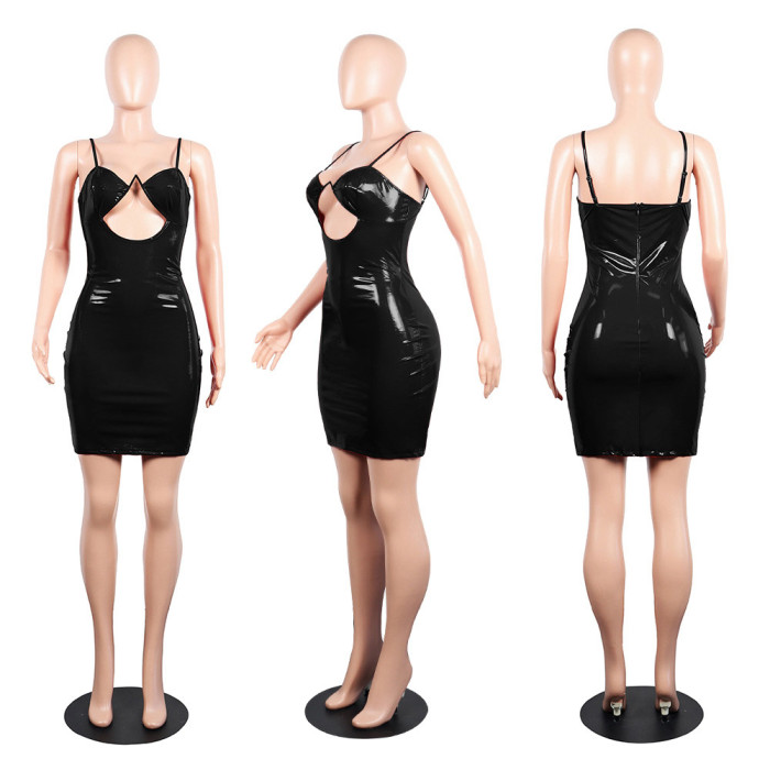 Sexy V-neck Sling Zipper Wrap Skirt Nightclub Evening Dress