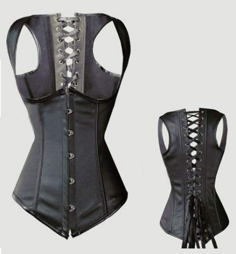 LE1047  10 Steel Waistcoat Black corset