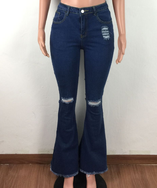 5XL Top Sale Ripped Denim Pant Women Bell Bottoms Jeans