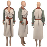 Color Block Women Windbreaker Long Coat