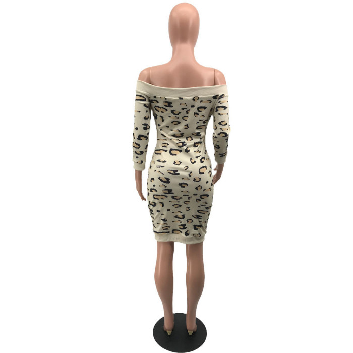 Leopard Print Off Shoulder Knitting Bodycon Dress