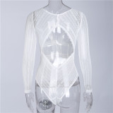 Openwork Long Sleeved V neck Bodysuits