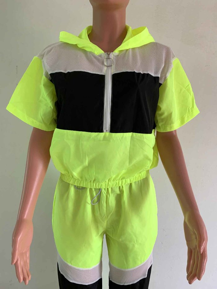 Fashion Stitching Sports Hooded Top and Trousers