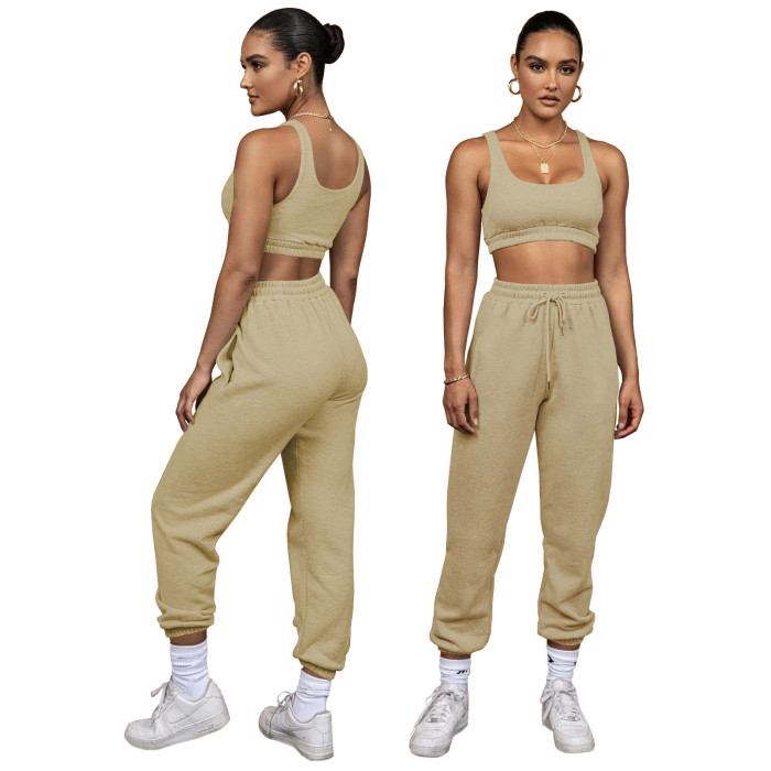 Solid Color Double Layer Vest and Trousers Sports Suit