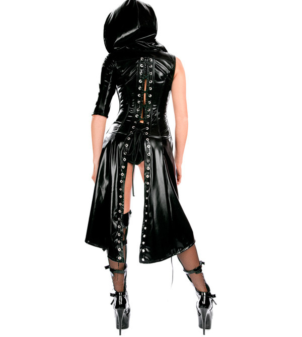 Women Pvc Leather Coat Outfit Windbreaker Dance Clothes LE9067