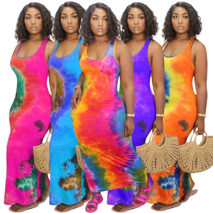 4XL Tie-Dye Plus Size Women Maxi Dress