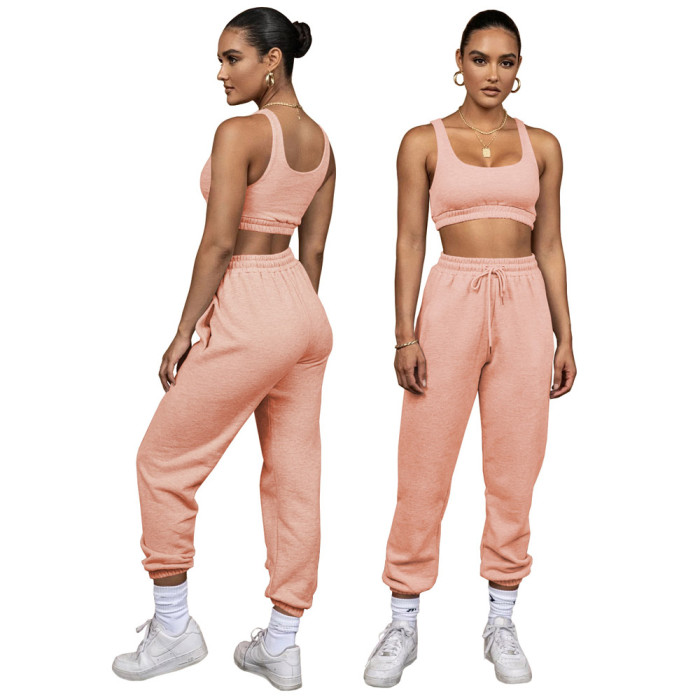 Solid Color Double Layer Vest and Trousers Sports Suit