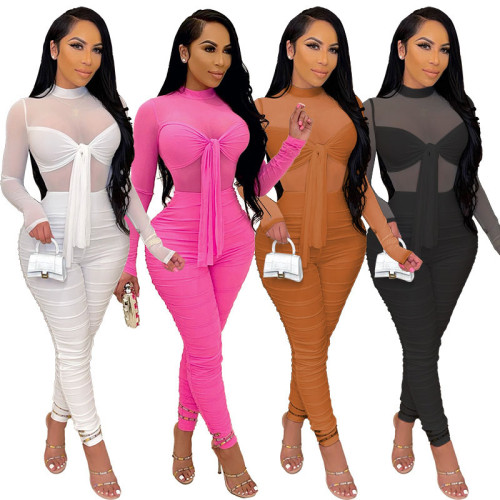 4XL plus size mesh patchwork sexy stacked jumpsuit