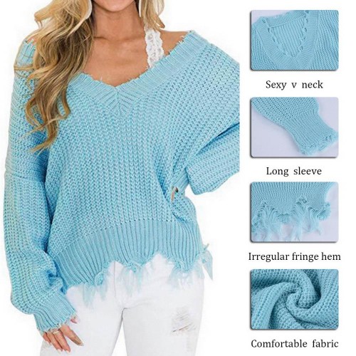 Irregular V Neck Sexy Knit Sweater Top