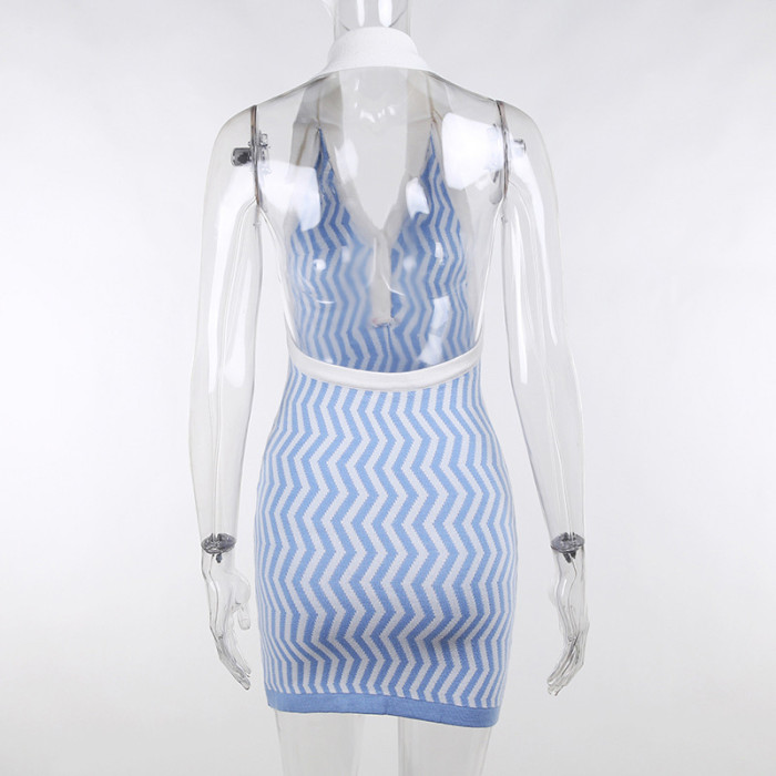 Knit Stripe Sleeveless Mini Dresses Women