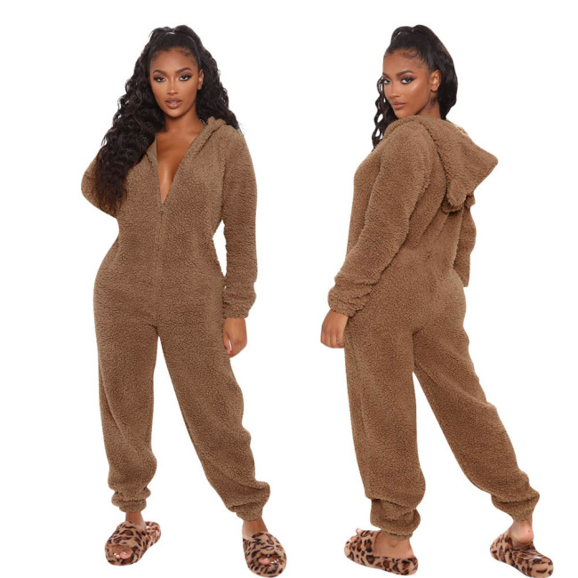 Winter Polar Fleece Onesie Jumpsuit Pajama